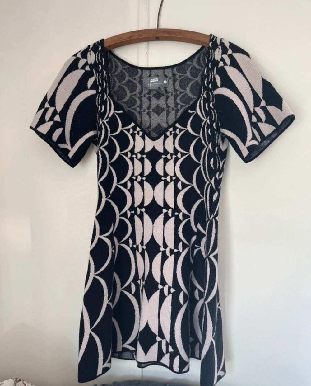 Anthropologie Black and Cream Geometric Knit Mini Dress